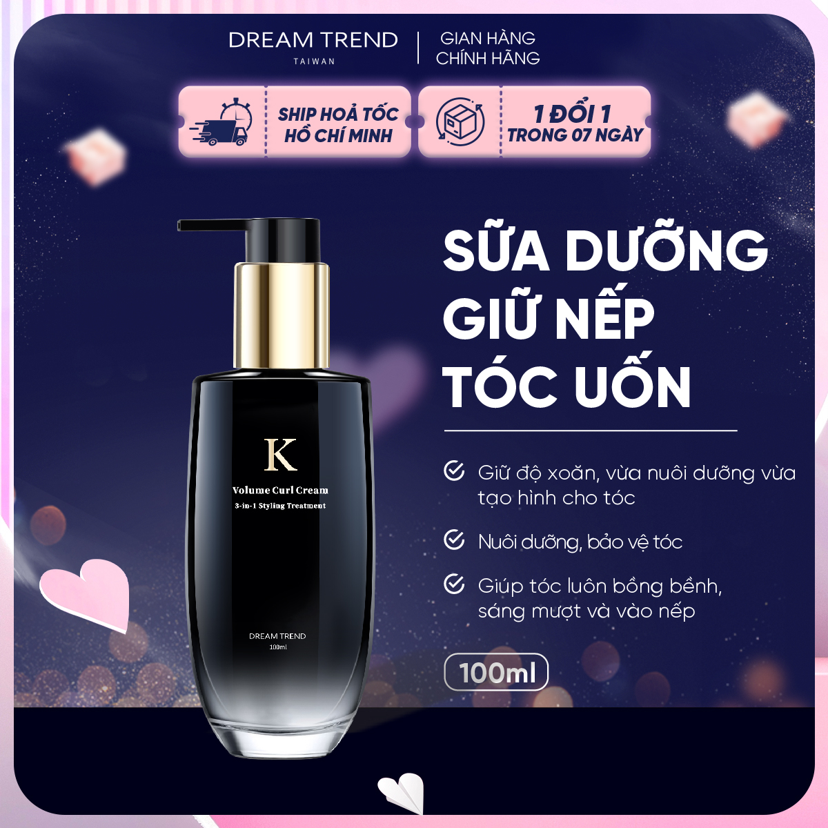 Sữa Dưỡng Giữ Nếp Tóc Uốn DREAM TREND Volume Curl Cream 100ml