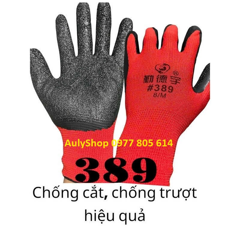 Bịch 12 đôi găng tay bảo hộ lao động phủ cao su sần chống cắt, găng tay 378, găng tay 379, găng tay 389