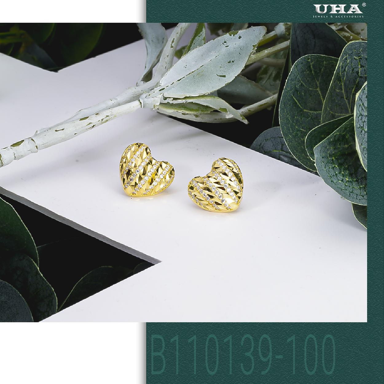 Bông tai trái tim mạ vàng 18K , đính kim cương nhân tạo B110139-100