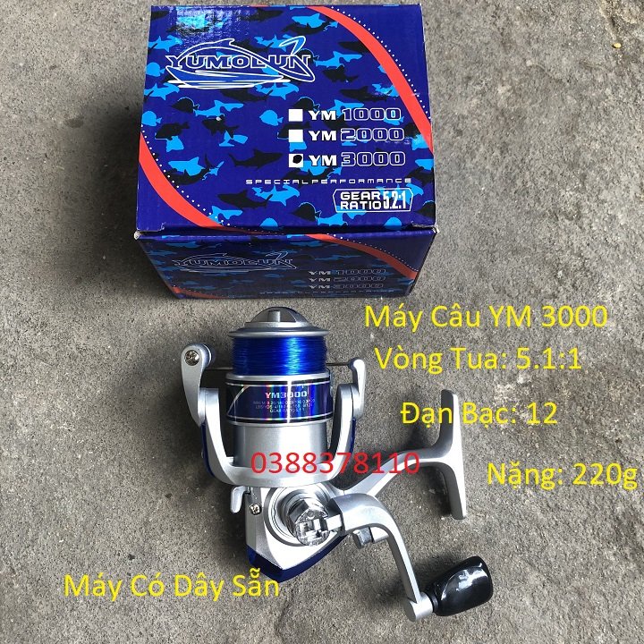 Máy câu cá ym 3000, máy câu có dây sẵn, máy câu lure, máy câu cá 3000