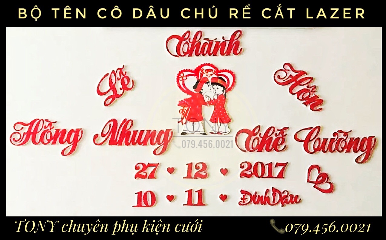 Bộ chữ xốp tên CÔ DÂU CHÚ RỂ - cắt Laser kim tuyến nhiều màu Bộ chữ xốp tên CÔ DÂU CHÚ RỂ - cắt Laser kim tuyến nhiều màu
