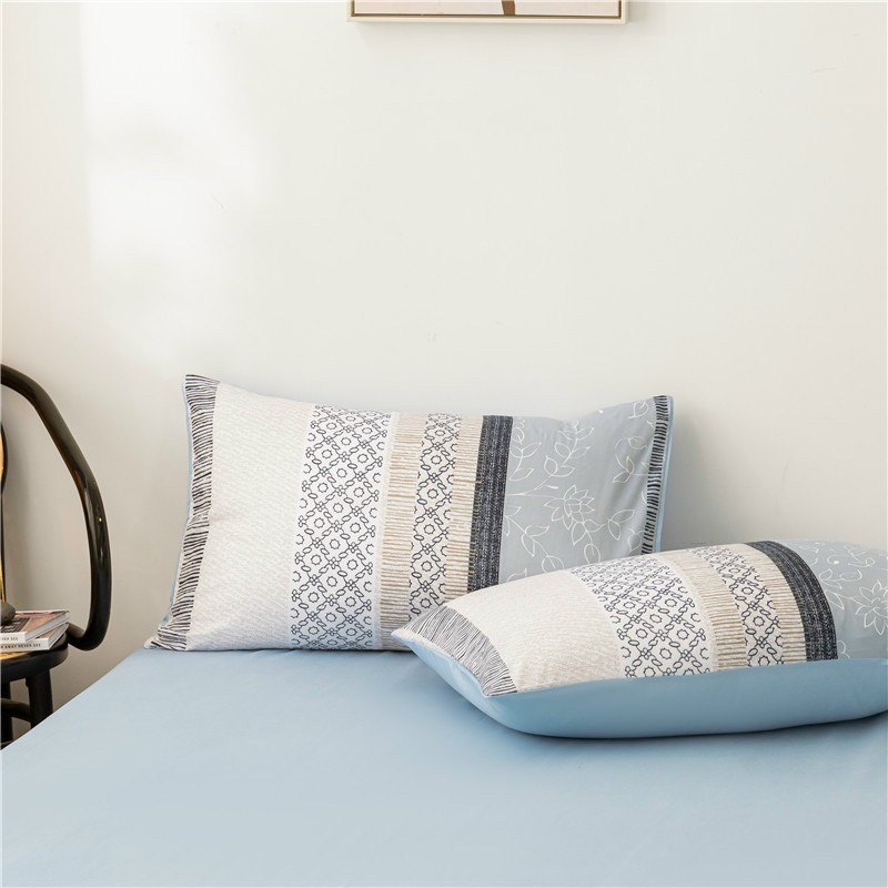 Chăn ga gối cotton poly - Mẫu thổ cẩm xanh