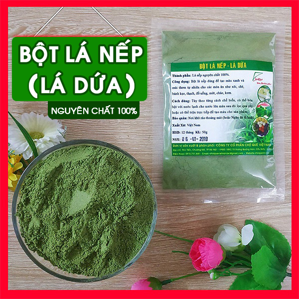 Bột Lá Nếp gói 50g nguyên chất 100% từ lá dứa chuyên dùng tạo mùi thơm và màu xanh cho các loại bánh kẹo, thạch rau câu, đồ uống, mứt dừa