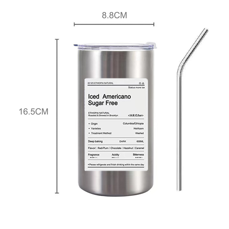 Bình đựng nước giữ nhiệt Iced Americano có ống hút dung tích 600ml, Ly cốc giữ nhiệt cute uống cà phê dùng văn phòng