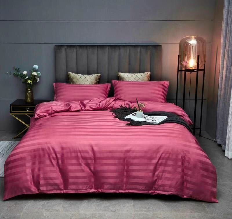 Bộ 4 Món Ga Gối SỌC 3F Vải Cotton Lụa Hàng Chuyên Cho Gia Đình Và Khách Sạn - Đỏ