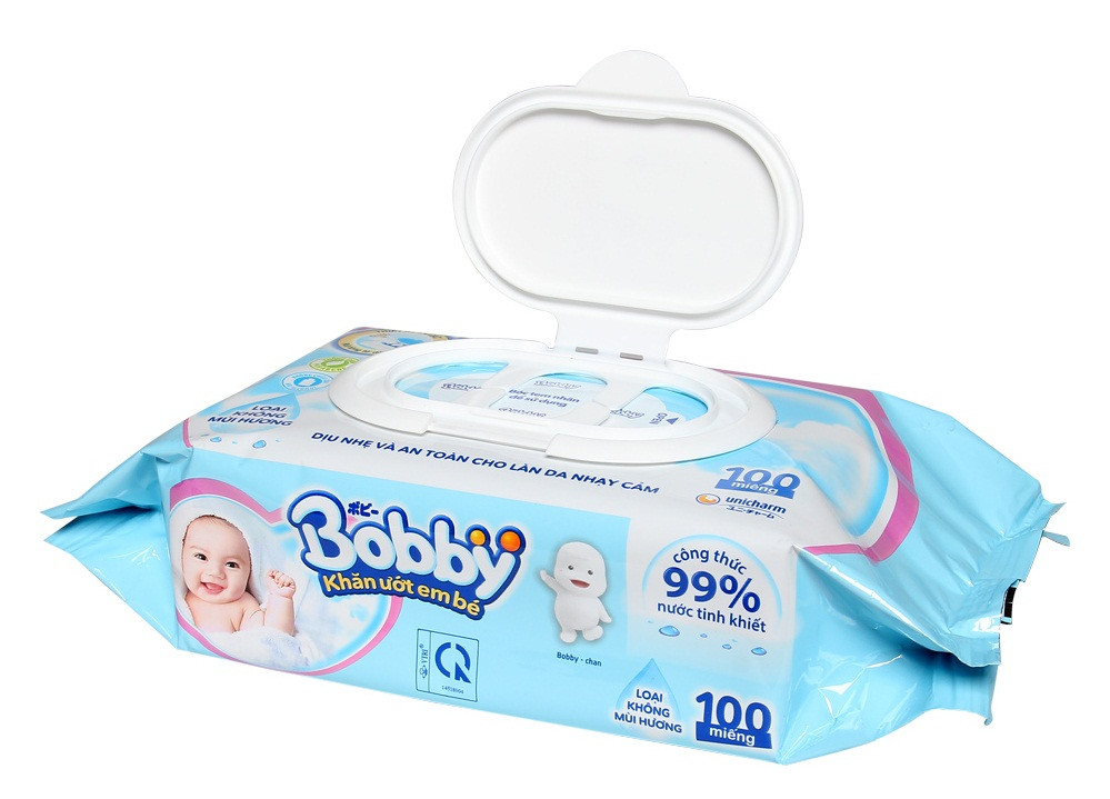 Khăn Giấy Ướt Bobby Gói 100 miếng Không Mùi