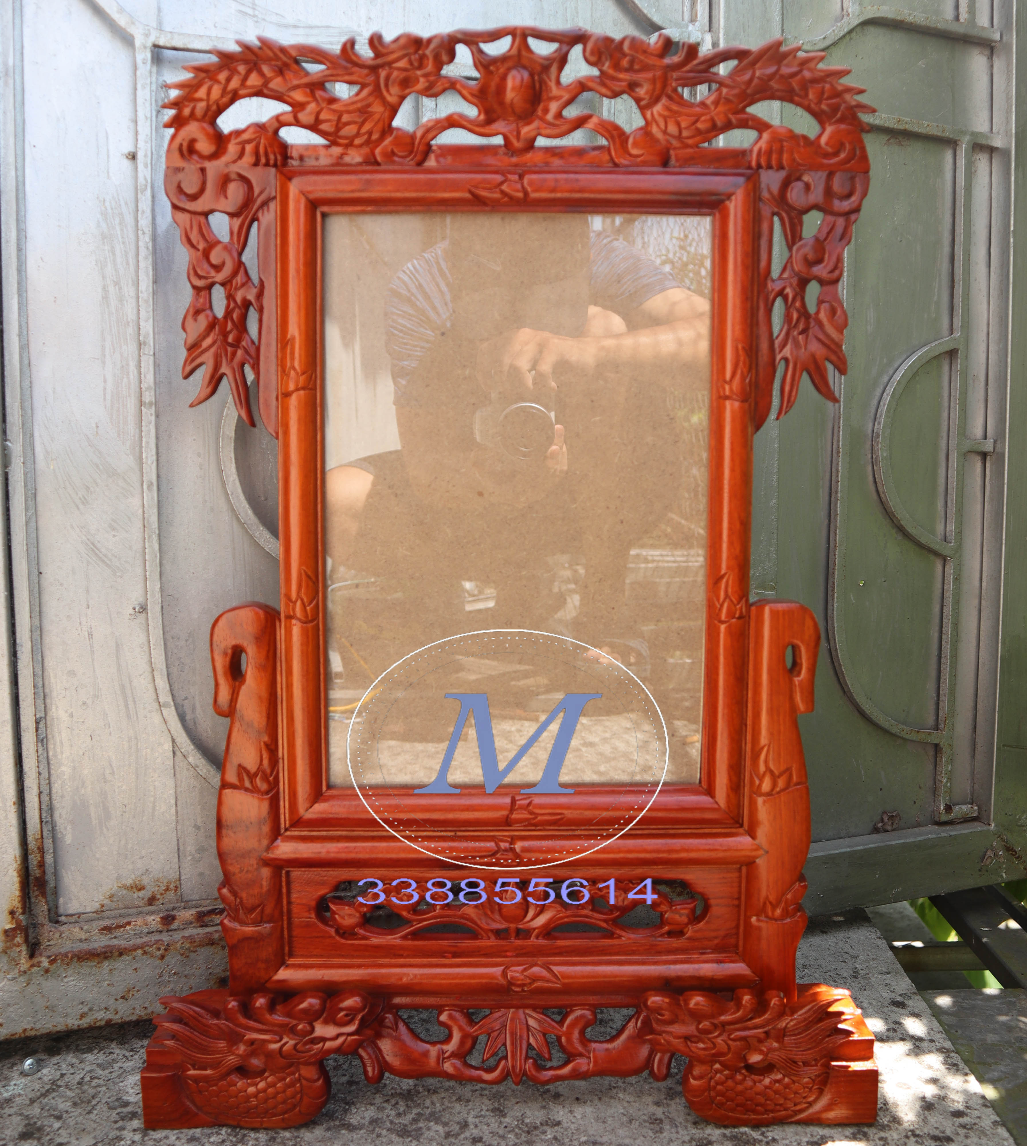 Khung ảnh thờ rồng bằng gỗ hương Cao cấp,Khung hình song long