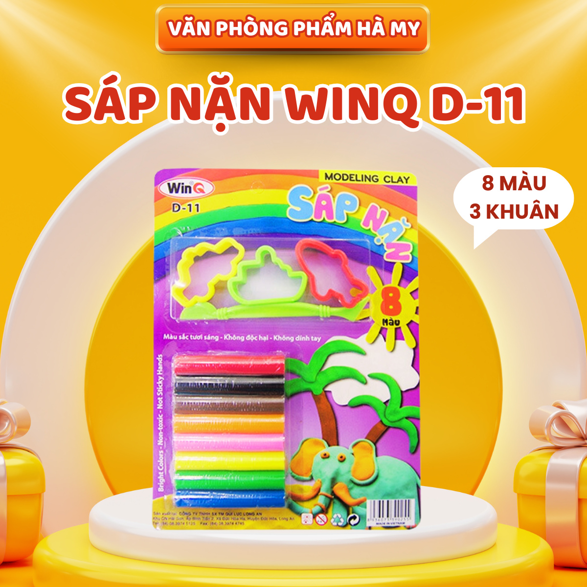 Sáp nặn WinQ 8 màu D-11 kèm 3 khuân hình thú