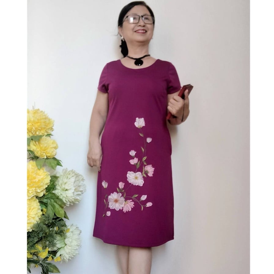 [HCM]Đầm thun thêu hoa trung niên u40 u50 u60