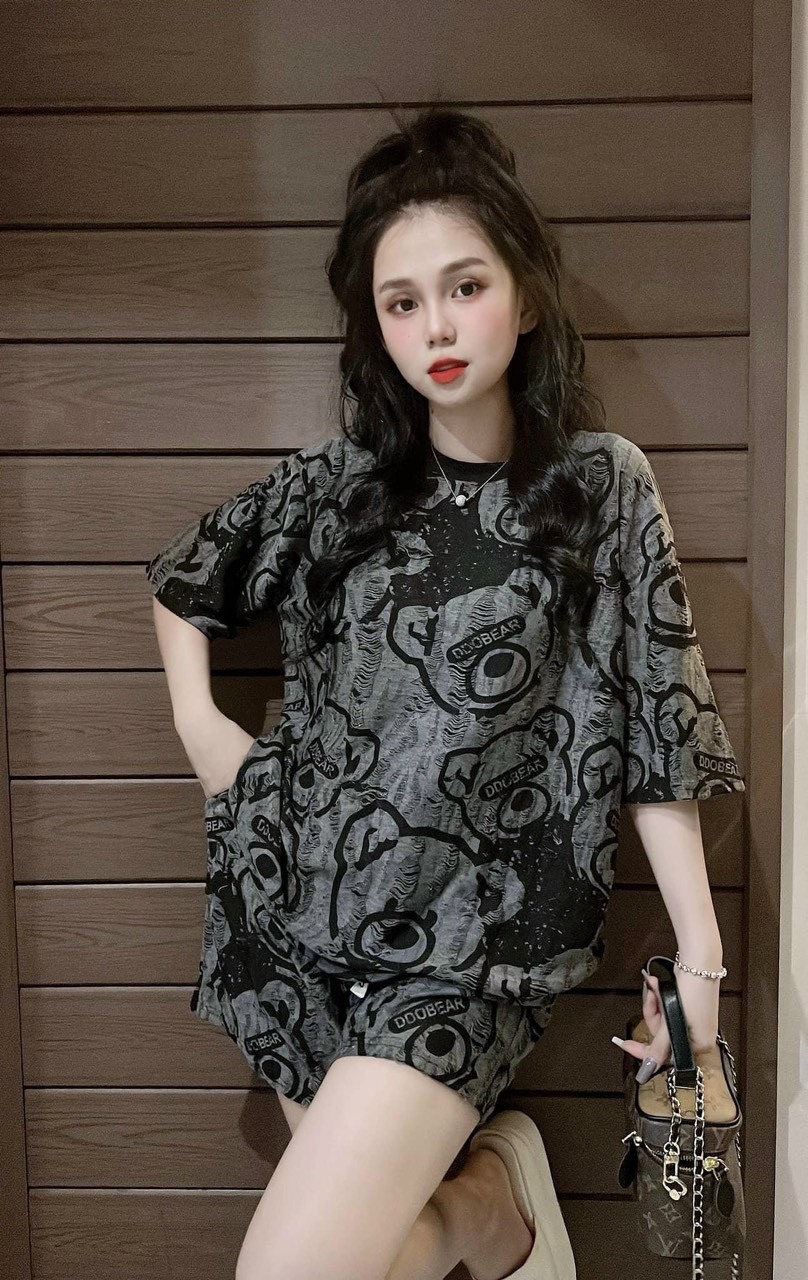 Đồ bộ đùi mặc nhà nữ chất thun in họa tiết
