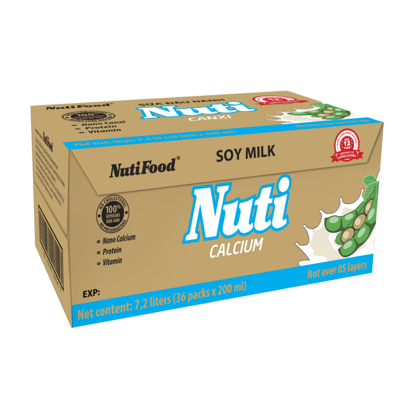 Thùng 36 Bịch Sữa đậu nành Nuti Canxi Bịch 200ml TU.NSDNX01