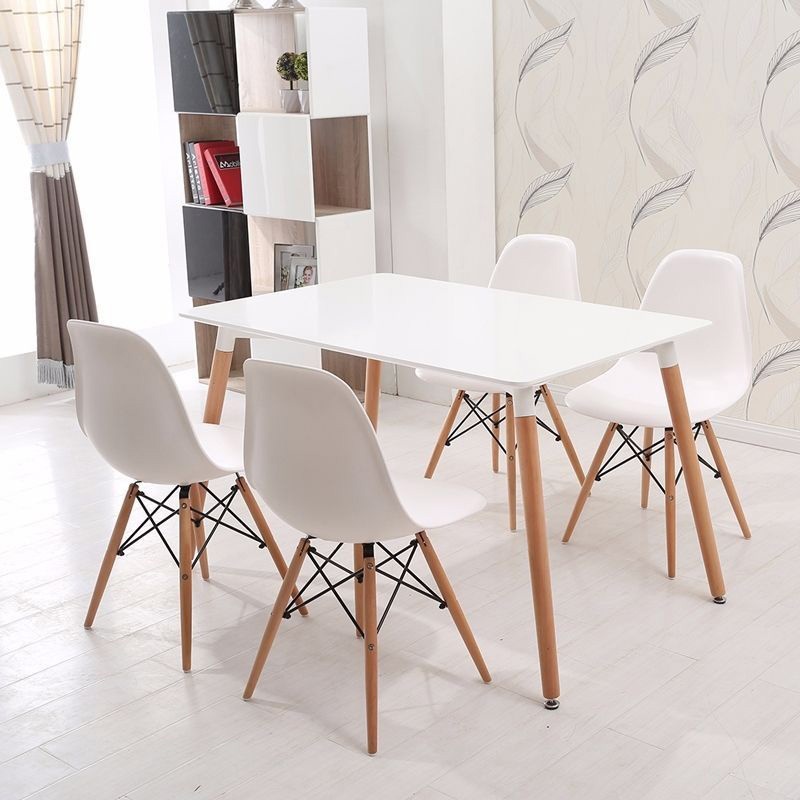 [Freeship][Trả góp 0%] Bộ bàn ăn IBIE Veron 4 - 6 ghế Eames chân gỗ đan, lưng nhựa cao cấp, tùy chọn màu sắc, phong cách hiện đại, hàng nhập khẩu loại 1