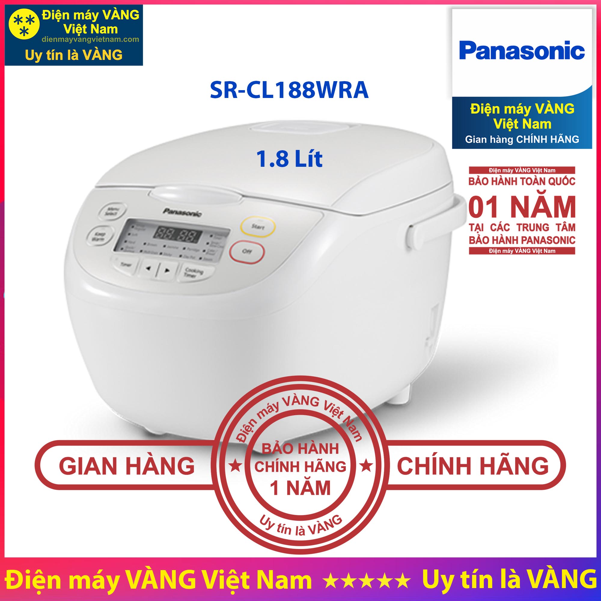 Nồi cơm điện tử Panasonic SR-CL188WRA 1.8 lít - Hàng chính hãng