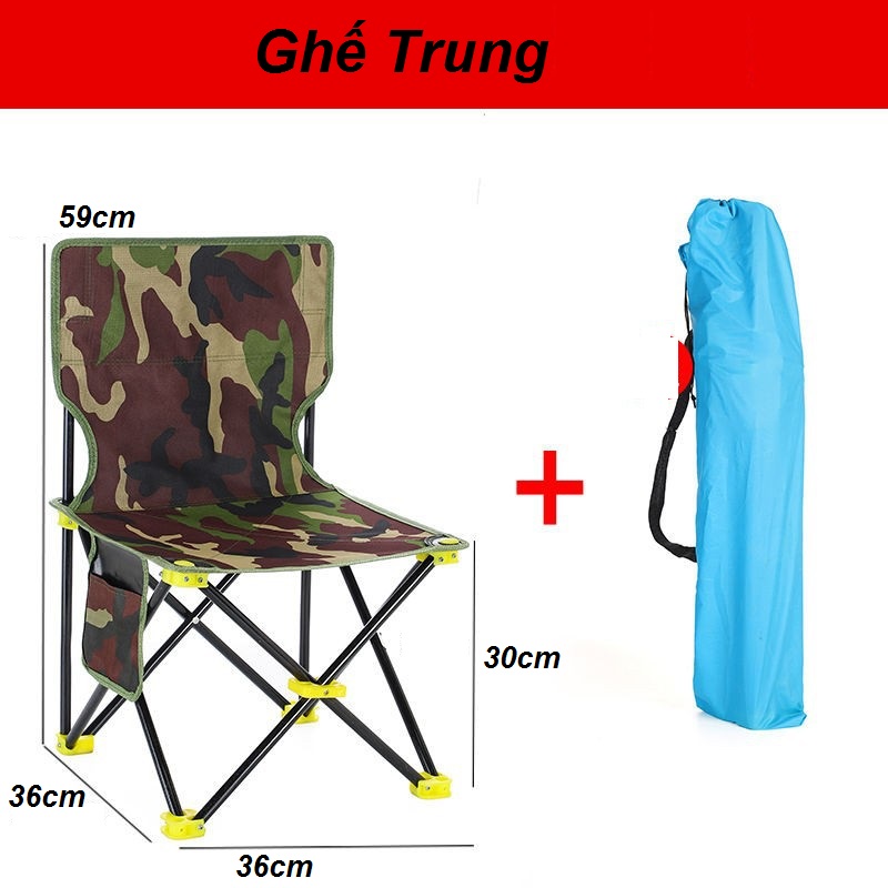 [Kèm Túi Đựng] Ghế Ngồi Câu Cá, Dã Ngoại Rằn Ri Có Lỗ Cắm Gác Cần Câu Cá Nhiều Kích Cỡ - Đồ Câu 24h