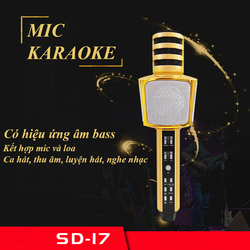 Micro karaoke, micro không dây, micro karaoke bluetooth, micro bluetooth 3 in 1 SD17 phiên bản nâng cấp micro sd-10, hiệu chỉnh bass treble