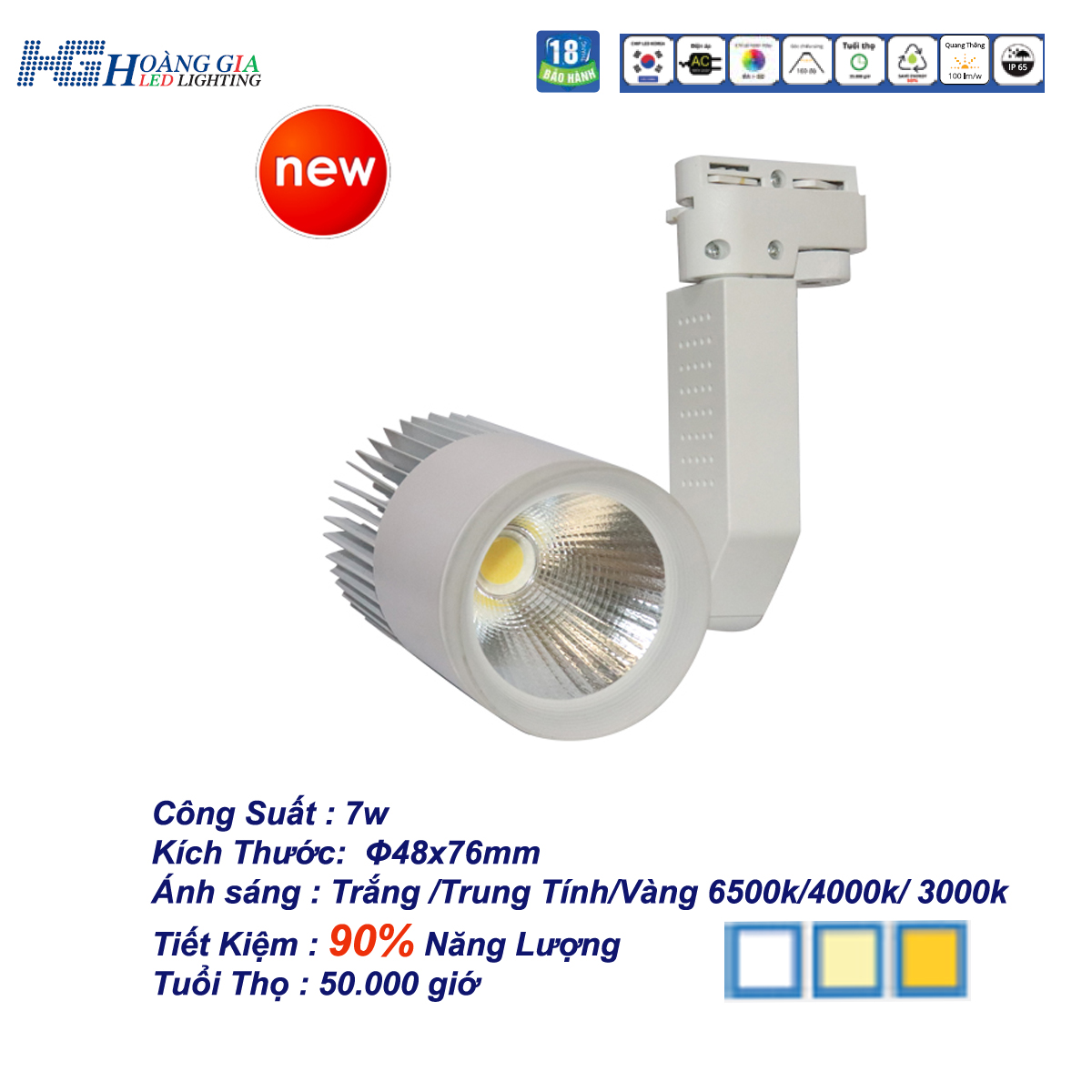 Đèn led rọi ray cob 7w vỏ trắng hg4