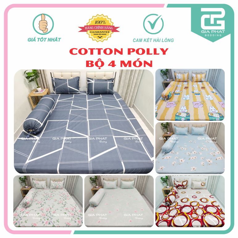 Bộ ga gối Cotton Poly (4 món) Loại 1 ( 1 ga + 1 áo ôm + 2 gối nằm)