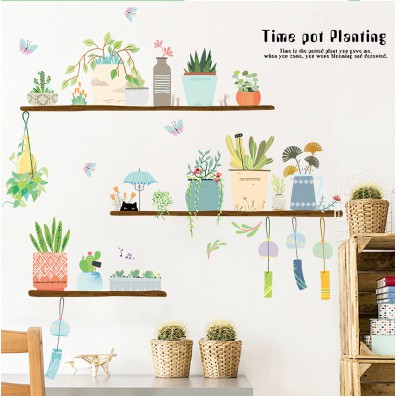 Decal dán tường góc chậu cây time