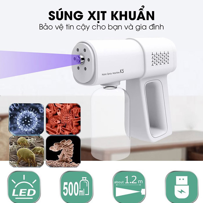 [SIÊU HOT]Súng Phun Diệt Vi Khuẩn Cầm Tay Phun Sương Tiệt Trùng Diệt Khuẩn Bằng Tia UV, Thích Hợp Cho Gia Đình, Xe Hơi, Văn Phòng, Đi Du Lịch, Khử Trùng Quần Áo, Nhà Vệ Sinh…Thân Máy Nhỏ Gọn Dễ Cầm, Dễ Mang Theo