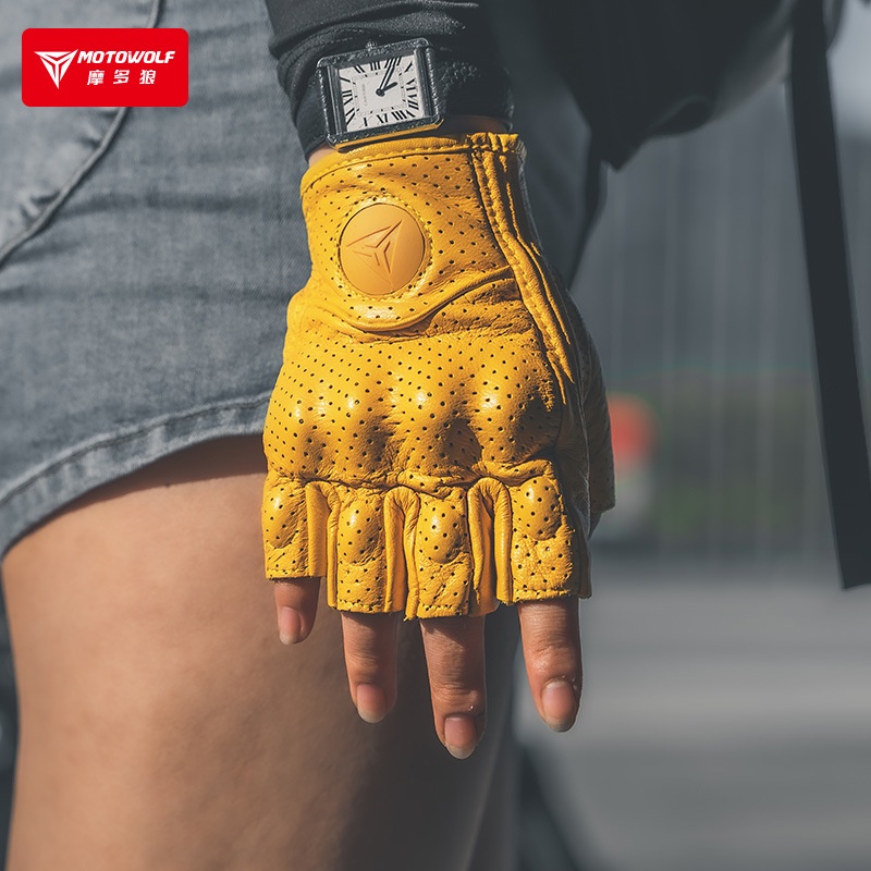 Găng tay da cụt ngón MOTOWOLF cho nữ