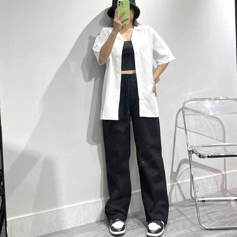 Sỉ Quần suông ống rộng vải kaki lưng thun cạp cao tôn dáng co giãn nhẹ phong cách ulzzang basic - S0