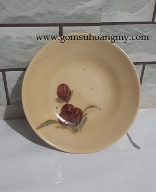 Giá rẻ - combo 5 đĩa kiểu xưa hoa đỏ ( hàng sành thô sơ )