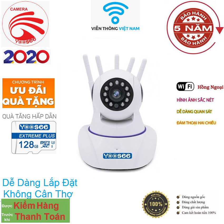 >> BÁO GIÁ CAMERA - CAMERA WIFI - CAMERA YOOSEE 5 RÂU KÈM THẺ NHỚ 128GB HIỂN THỊ 2.0 MPX CẢNH BÁO CHUYỂN ĐỘNG, CÓ TIẾNG V | Shopee Lazada Sendo Tiki mới nhất 98 (Tặng Kèm Thẻ Nhớ 128GB Trị Giá 400k - BH 5 NĂM 1 ĐỔI 1 TRONG 1 NĂM) - CAMERA WIFI - YOOSEE WIFI SIÊU NÉT 2.0 FULL HD 1920 x 1080P - Viễn Thông Đại Phát (GIÁ KÈM THẺ 450K VÀ KHÔNG THẺ 385K)