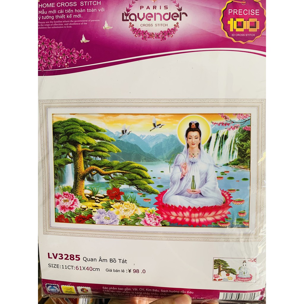 Tranh thêu chữ thậpphật bà ngồi toạ sen mang lại bình an -may mắn và hạn phúc