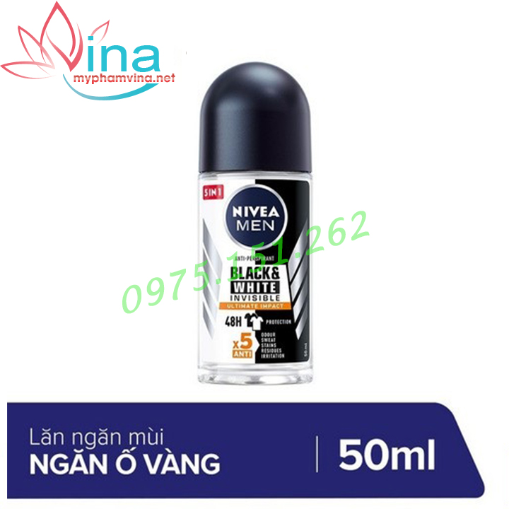 Lăn khử mùi Nivea Men Invisible For Black & White chai 50ml