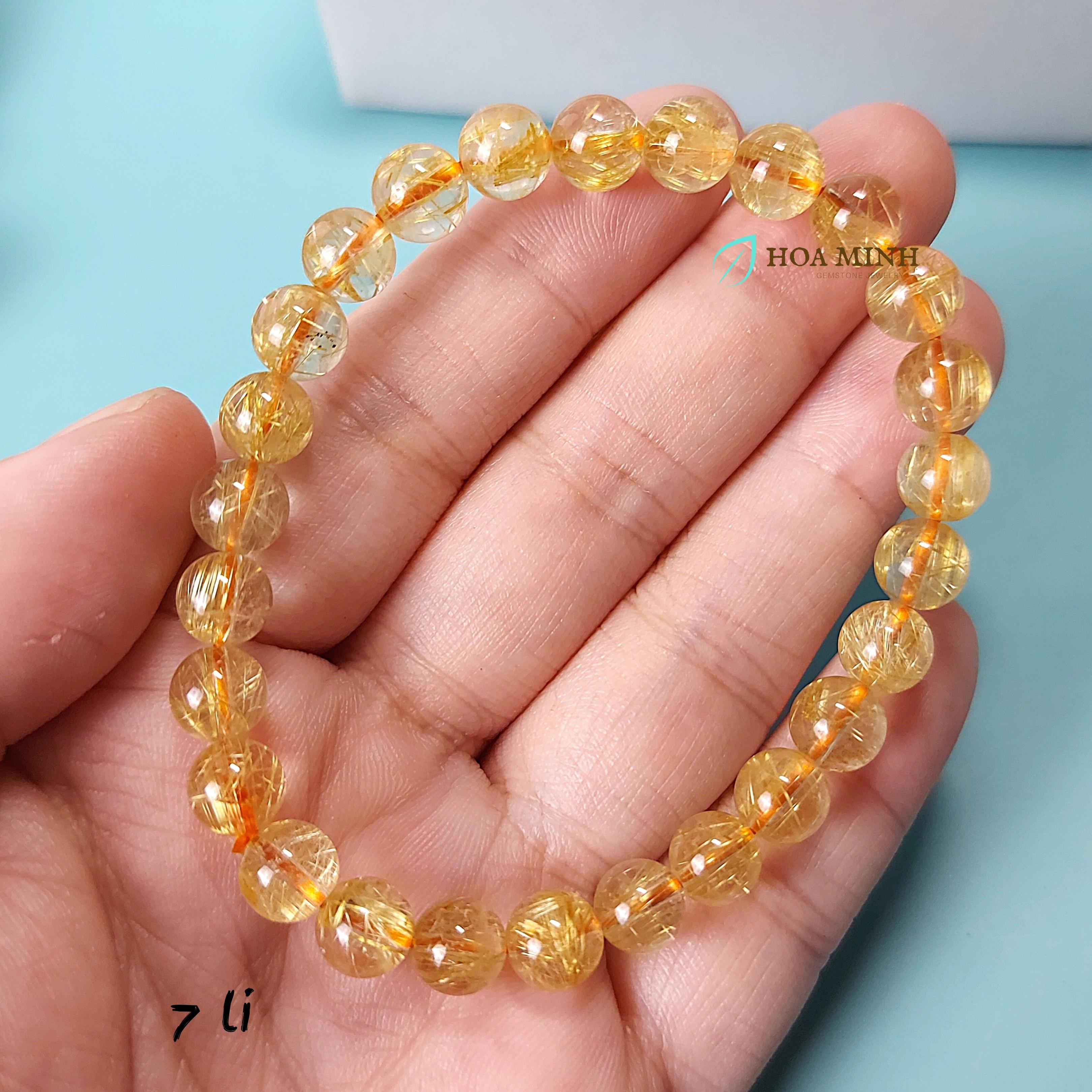 Vòng tay thạch anh tóc vàng siêu vip thiên nhiên nhiều size 7 li - 10 li tài lộc đại phú quý phong thuỷ may mắn | hoa minh gem