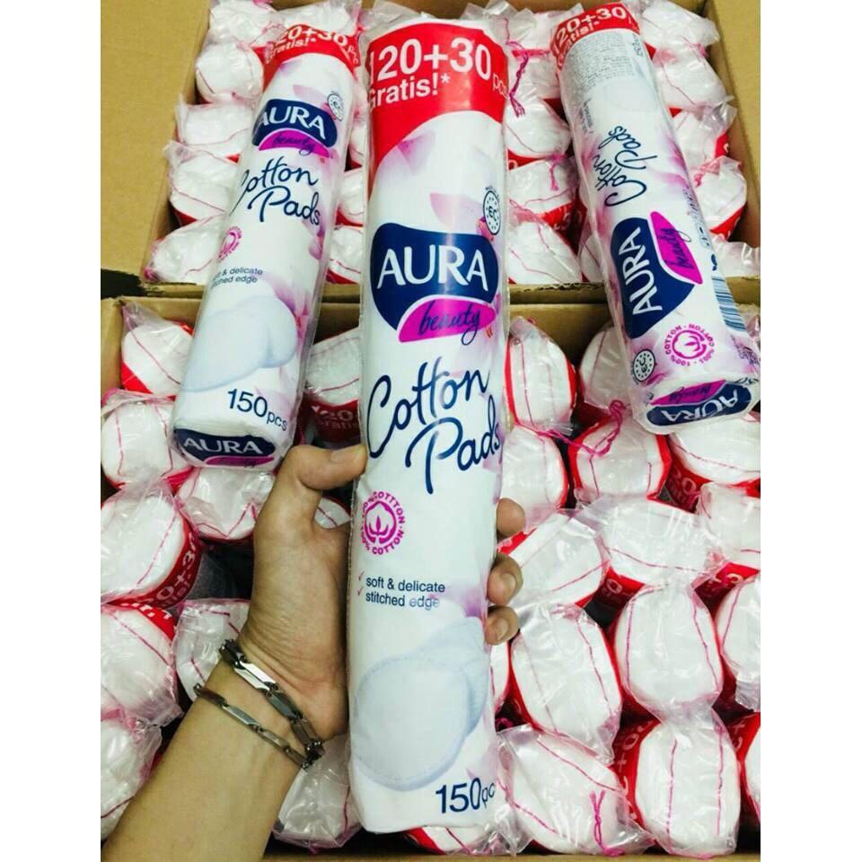 BÔNG TẨY TRANG 100% COTTON AURA 150 miếng