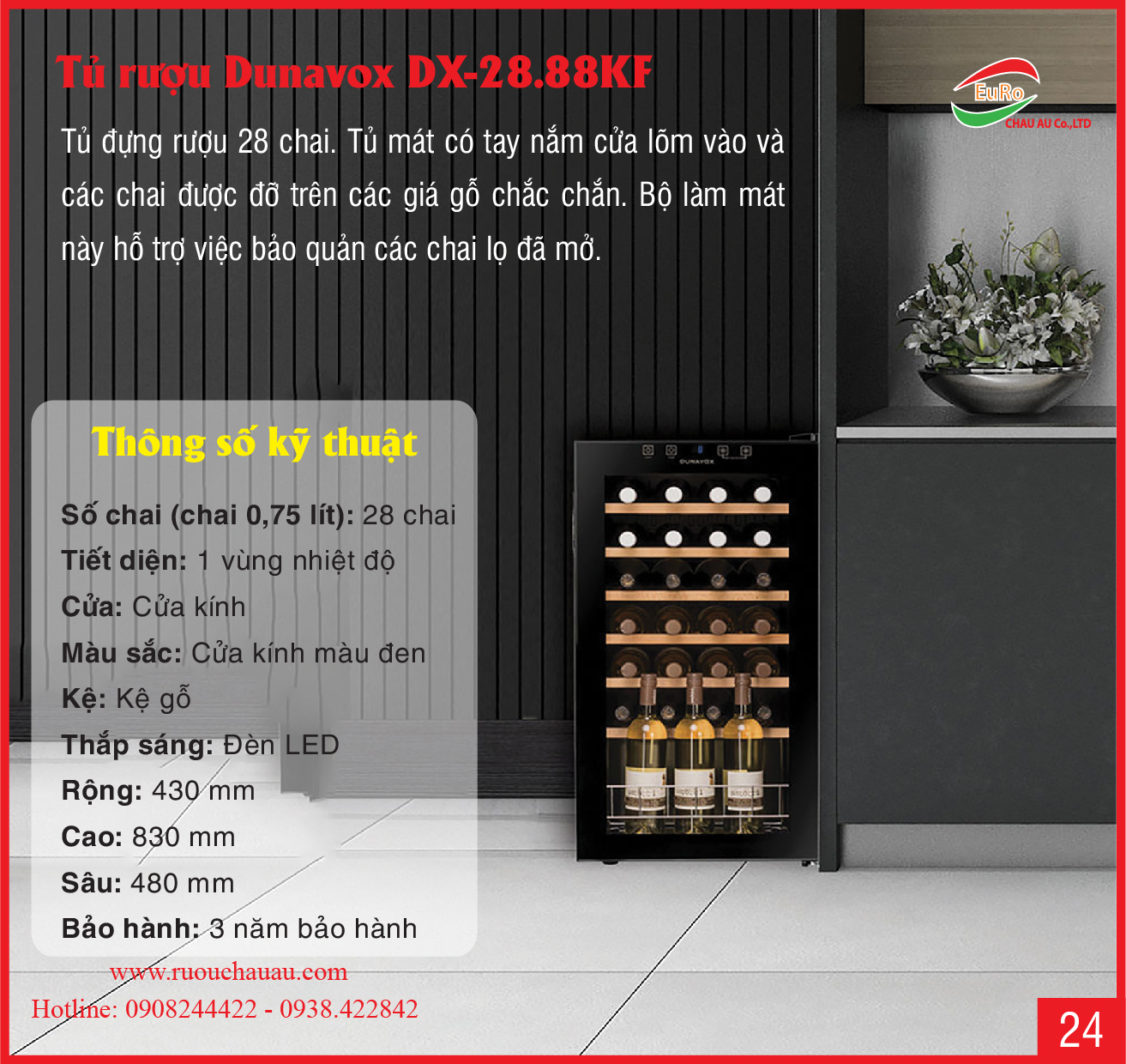 TỦ ĐỰNG RƯỢU Dunavox DX-28.88KF 28 CHAI