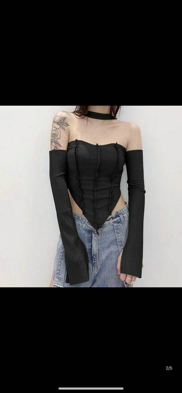 Áo kiểu tay dài kèm chocker sang xịn