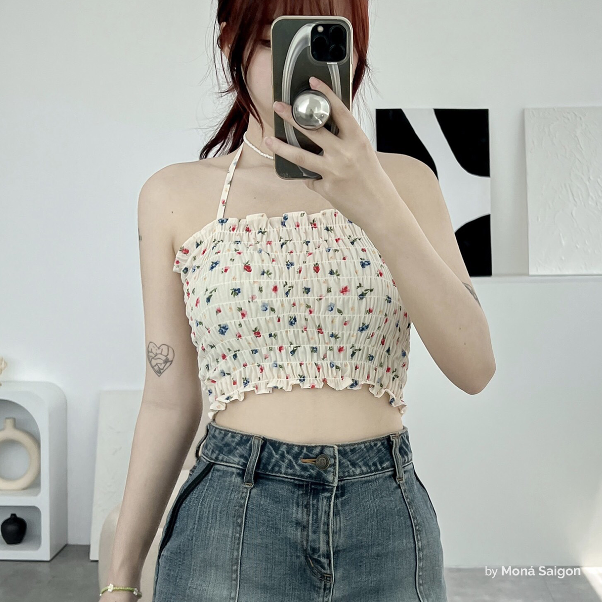 [VOUCHER 12%/149K] Áo croptop hoa nhí MONÁ - ZINA