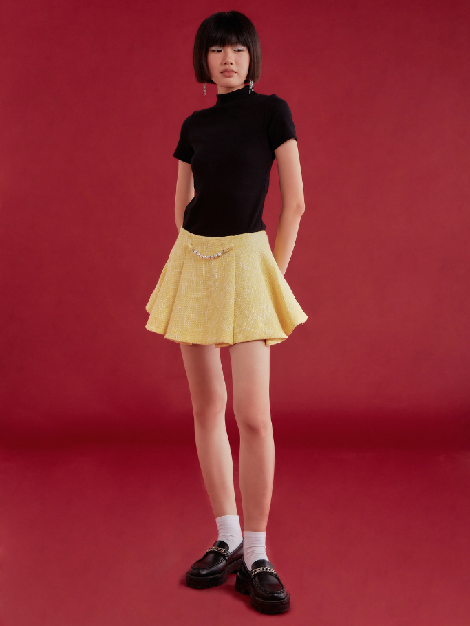 COCO SIN - Váy Mini Tweed Vàng Phối Pearl