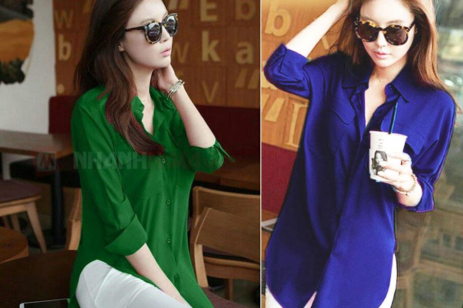 Áo Sơ Mi Nữ Xẻ Tà A518