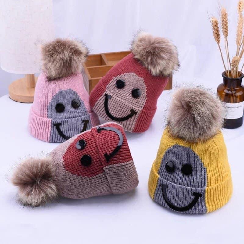 [Shopsi] Mũ len quả bông, mũ len mặt cười cho bé