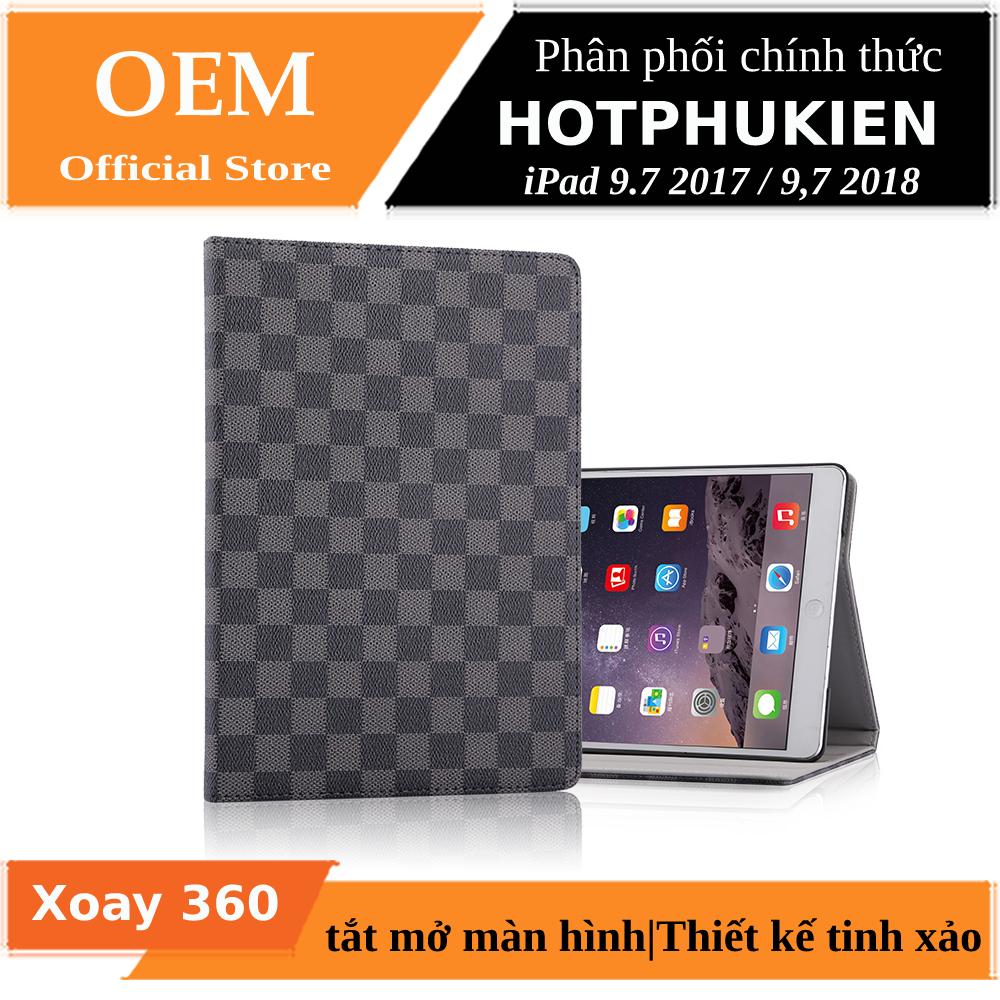 [HCMC] checkered leather case for iPad 9.7 2017 / 97 2018 360 swivel-distributed by hotphukien kgg