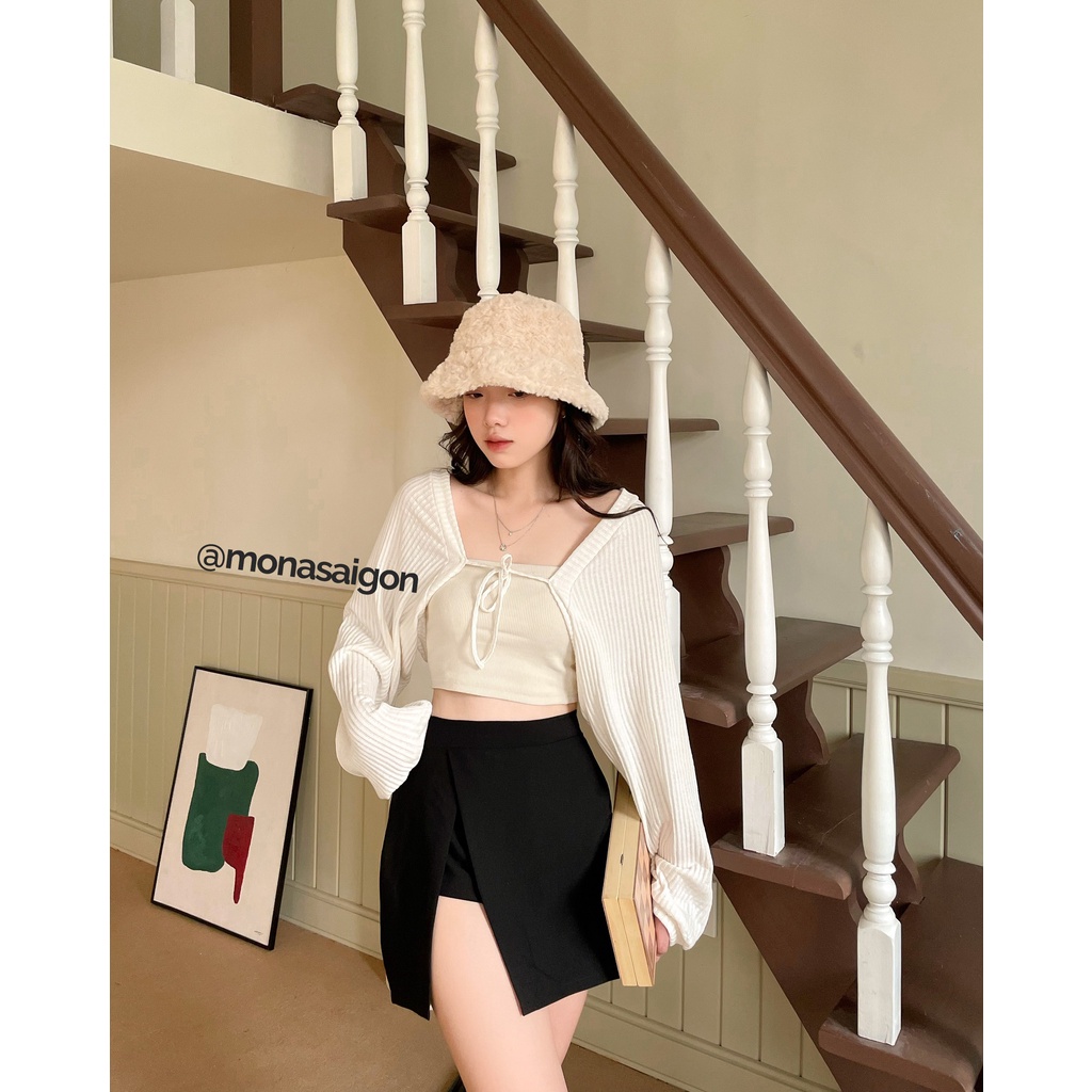 MONÁ Chân váy ngắn đen xẻ tà MANDA SKIRT
