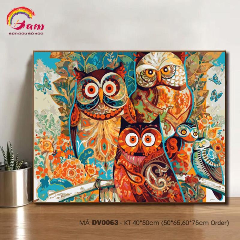 Tranh sơn dầu số hóa tự vẽ DIY động vật - Mã DV0063 Cú mèo uyên bác Tranh Trang trí Sang trọng Làm quà tặng Giảm Stress
