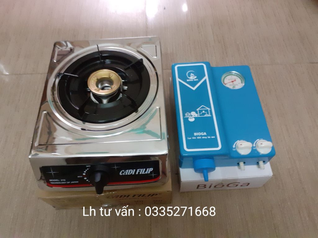 Combo Bếp bioga đơn chén đồng + lọc khí biogas có đồng hồ đo áp bể chứa