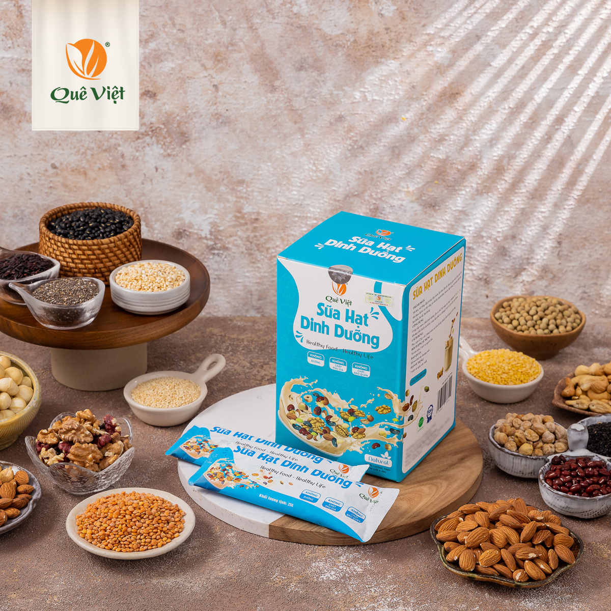 Sữa hạt dinh dưỡng Quê Việt (không đậu nành) - Hộp 500G (20 túi x 25G)