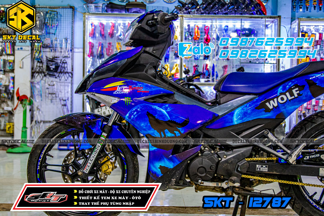 tem trùm xe exciter 150 xanh đen sói đem wolf