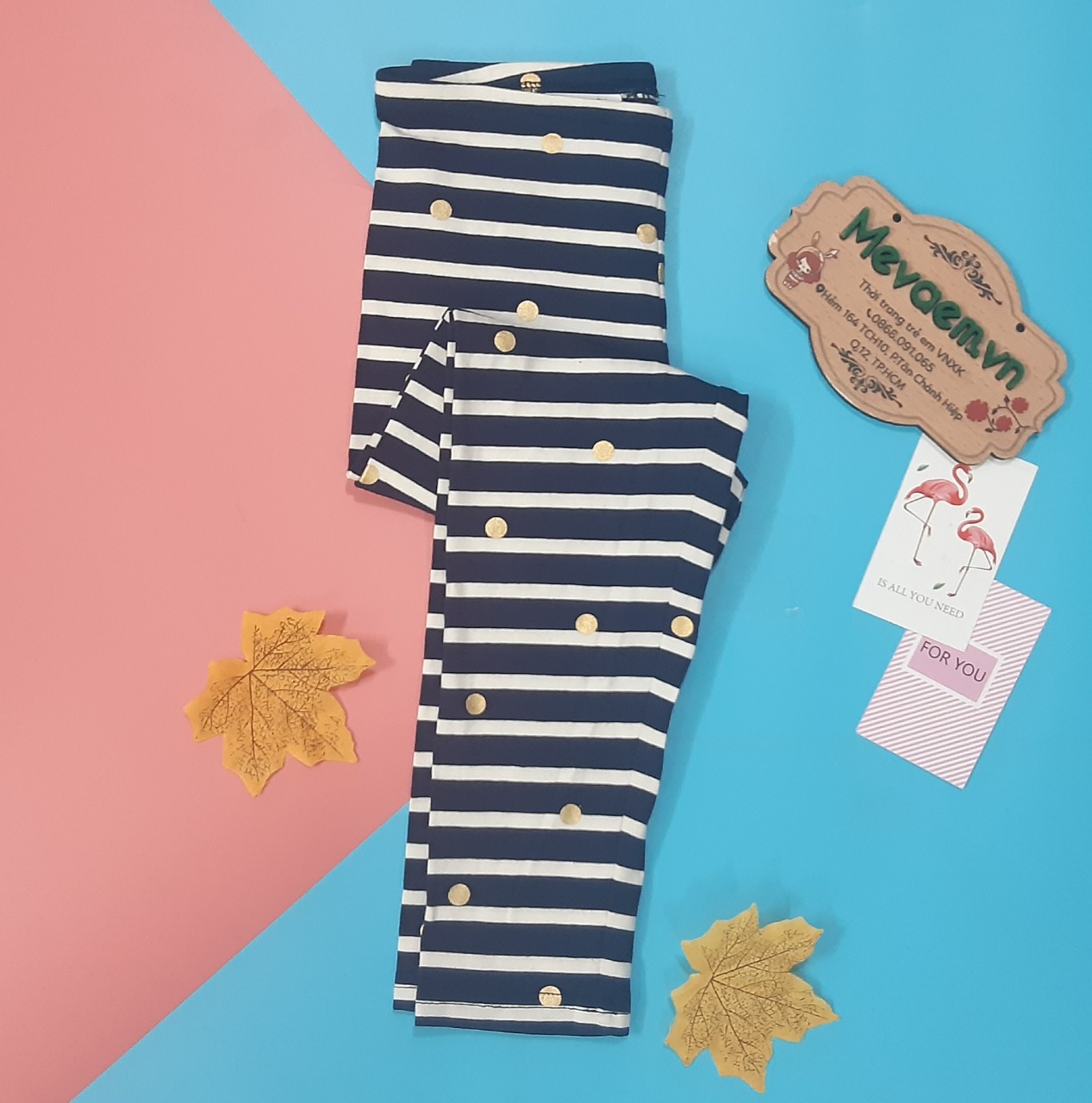 Quần Legging BG Old Navy Xanh Đen Kẻ Chấm Bi