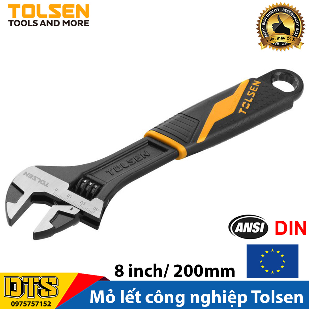 Mỏ lết công nghiệp cán nhựa đen 8 inch/ 200mm TOLSEN, thép CV-V cao cấp - Tiêu chuẩn xuất khẩu Châu Âu