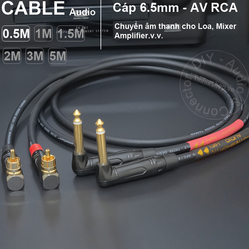 Dây 6 ly ra av 1 cặp diy 0.5 đến 5 mét - cáp 6.5mm sang rca 2 đầu vuông góc
