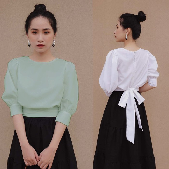 [HCM]ÁO CỔ TRÒN THẮT NƠ SAU
