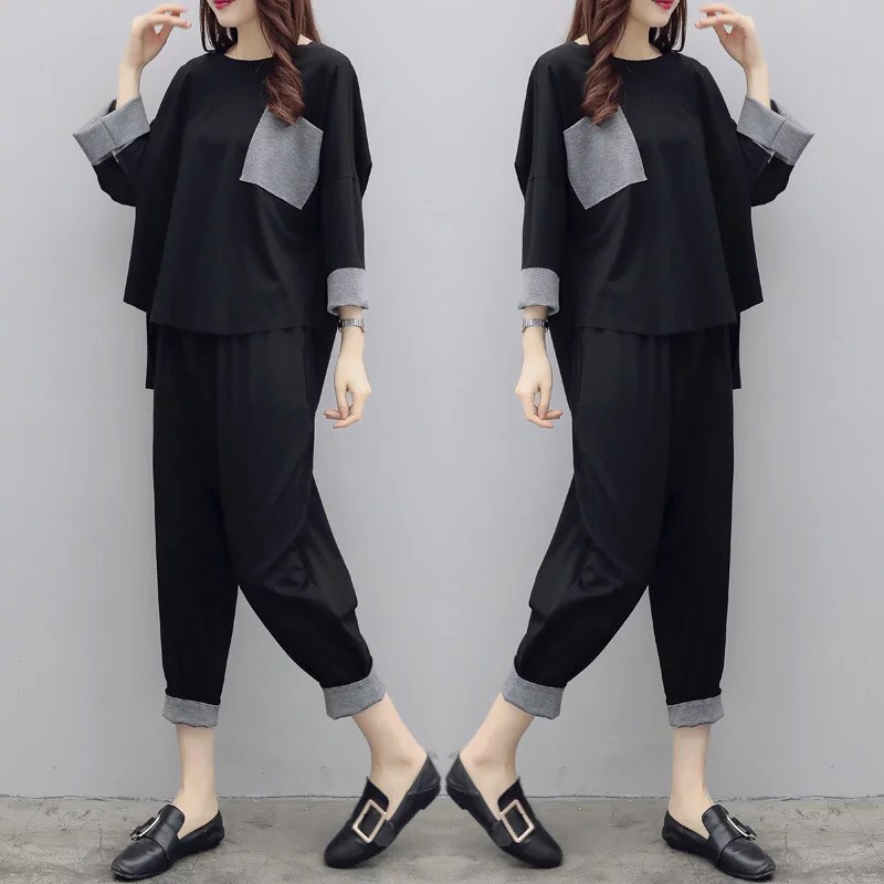 Sét đồ bộ form dài đen cá tính TTSA0081