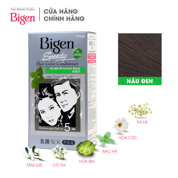 Nhuộm phủ bạc Bigen conditioner thảo dược thiên nhiên giá siêu tiết kiệm, tiện lợi, dễ nhuộm tại nhà 80ml dạng kem -  Nâu Đen 882