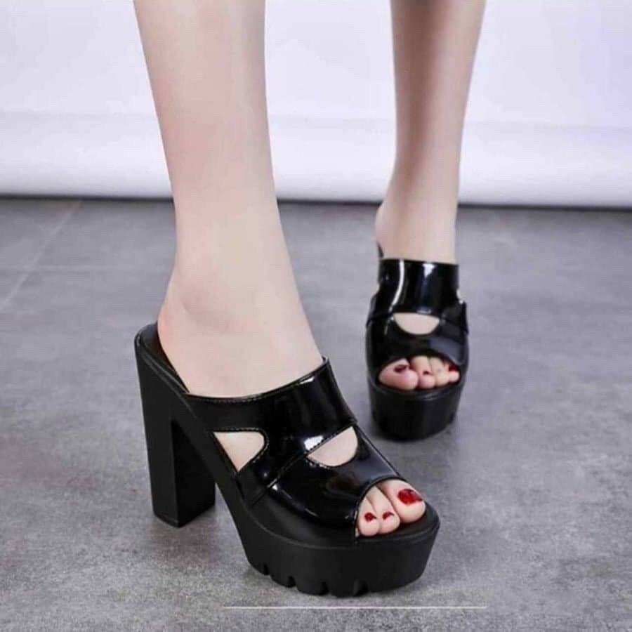 Dép cao gót khoét eo Đen, trắng, đỏ QC